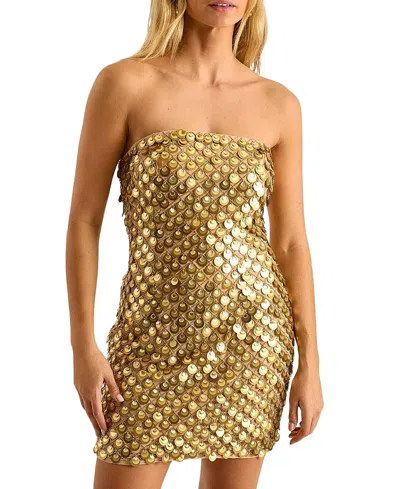 Nasty Gal Layered Disc Bandeau Mini Dress In Gold