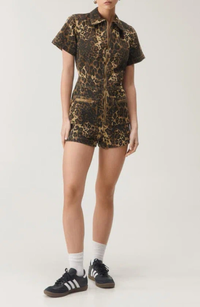 Nasty Gal Leopard Print Denim Romper