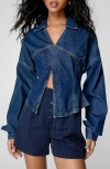 Nasty Gal Long Sleeve Denim Top In Authentic Mid Wash