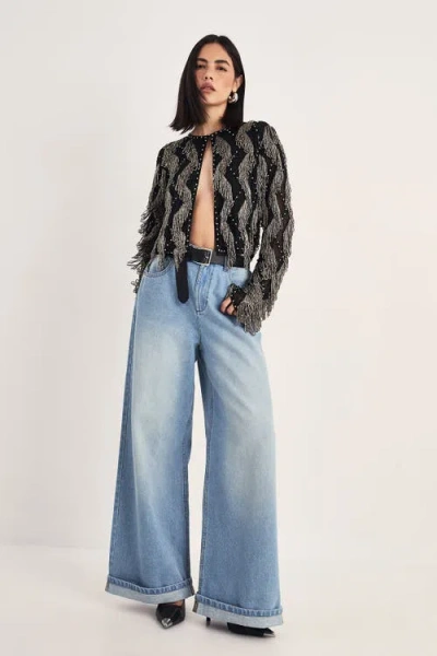 Nasty Gal Loop Tassel Embellished Jacket In Blue
