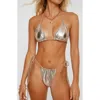 Nasty Gal Metallic Braided Edge Two-piece Swimsuit In Gold
