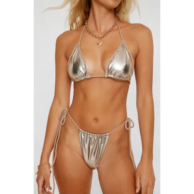 Nasty Gal Metallic Braided Edge Two-piece Swimsuit In Gold