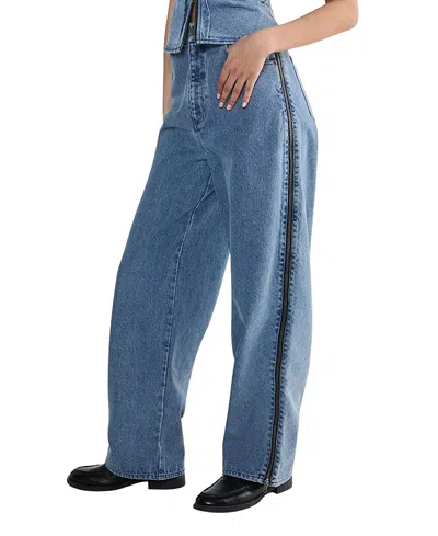 Nasty Gal Zip Seam Detail Straight Leg Denim Jeans In Blue