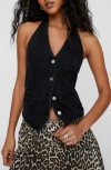 Nasty Gal Open Back Denim Halter Vest In Washed Black
