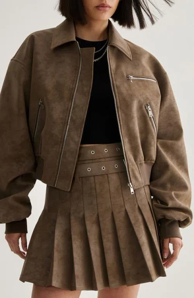 Nasty Gal Oversized Faux Leather Bomber Jacket In Brown