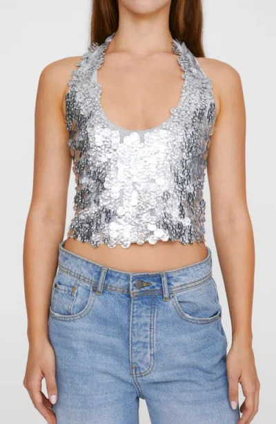 Nasty Gal Paillette Halter Top In Silver