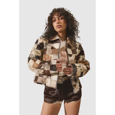 Nasty Gal Patchwork Cow Hide Real Leather Jacket In Multi