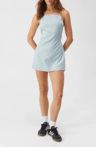 Nasty Gal Pinstripe Square Neck Open Back Minidress In Pale Blue