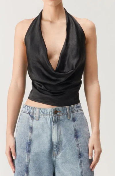 Nasty Gal Plunge Cowl Neck Satin Halter Top In Black