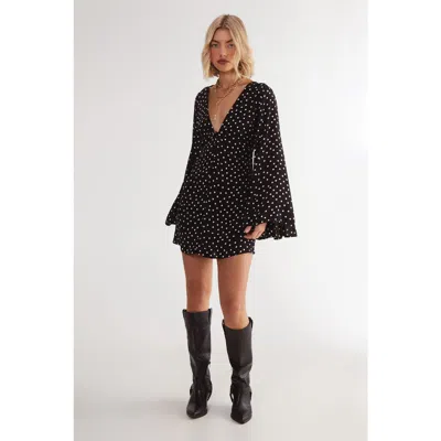 Nasty Gal Polka Dot Flared Sleeve Mini Dress In Black