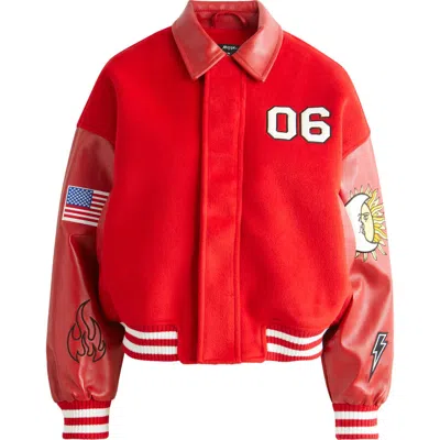 Nasty Gal Premium Tailored Appliqué Bomber Jacket In Red