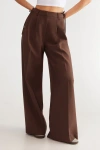 Nasty Gal Premium Tailored Tie Detail Pants In Brown