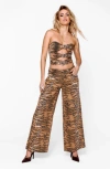 Nasty Gal Print Straight Leg Jeans In Brown