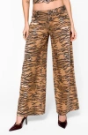 Nasty Gal Print Straight Leg Jeans In Brown