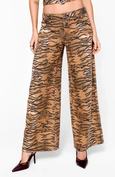 Nasty Gal Print Straight Leg Jeans In Brown