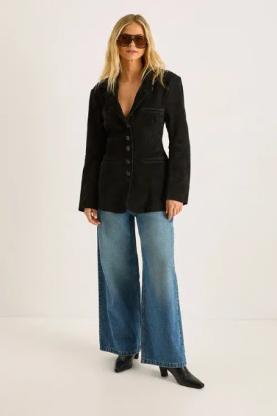 Nasty Gal Real Suede Cinched Waist Blazer In Black