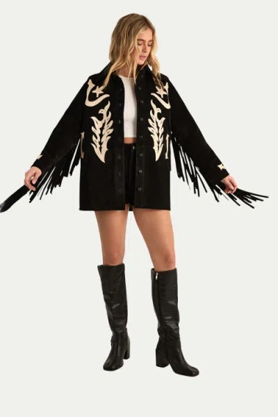 Nasty Gal Real Suede Embroidered Western Shirt In Black