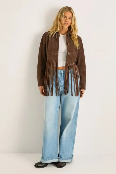 Nasty Gal Real Suede Fringe Jacket In Brown