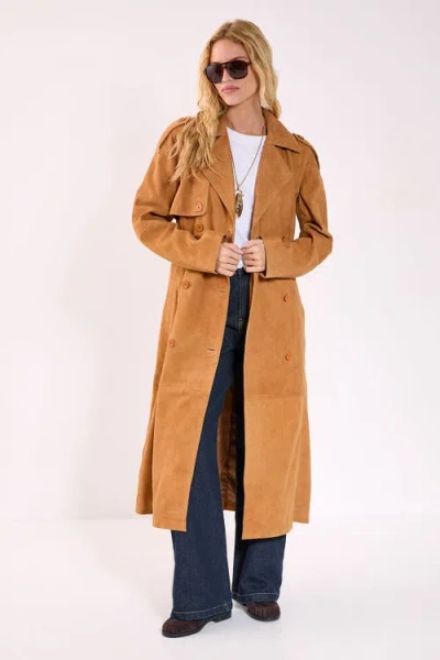 Nasty Gal Real Suede Trench Coat In Brown