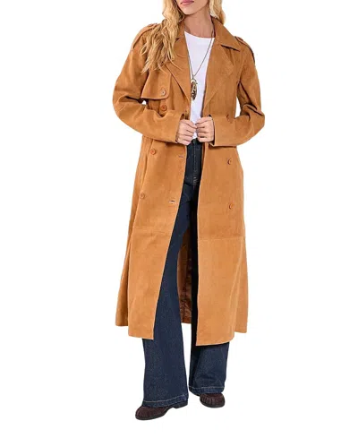 Nasty Gal Real Suede Trench Coat In Brown
