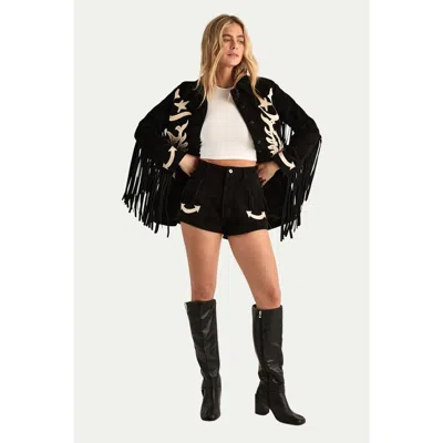 Nasty Gal Real Suede Western Embroidered Shorts In Black