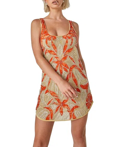 Nasty Gal Retro Lace Curved Hem Mini Dress In Multi