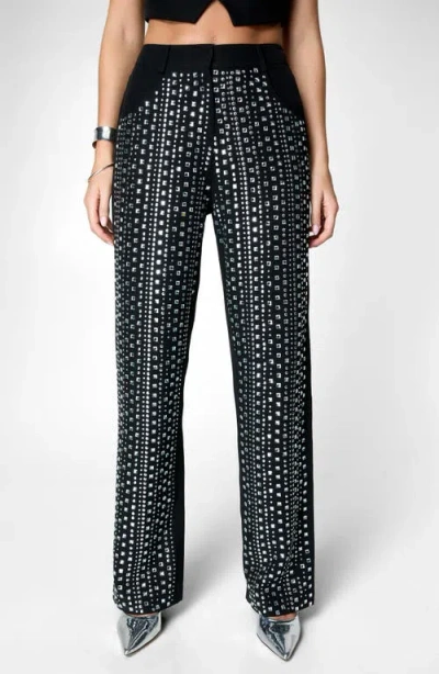Nasty Gal Rhinestone Detail Pants In Black