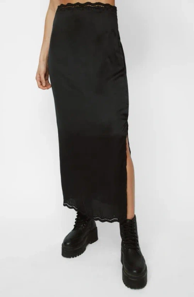 Nasty Gal Scallop Cutwork Satin Maxi Skirt In Black