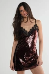 Nasty Gal Sequin Lace Trim Mini Slip Dress In Purple
