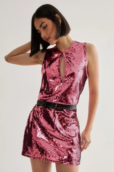 Nasty Gal Sequin Plunge Keyhole Blouson Mini Dress In Pink