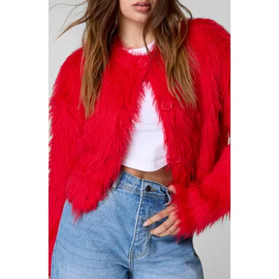 Nasty Gal Shaggy Crop Cardigan In Light Red