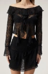 NASTY GAL SHEER LACE RUFFLE OFF THE SHOULDER CROP TOP