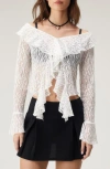 NASTY GAL SHEER LACE RUFFLE OFF THE SHOULDER CROP TOP