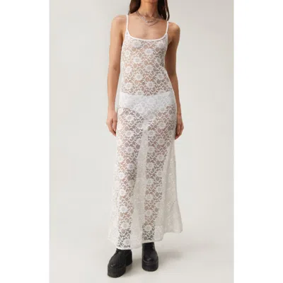Nasty Gal Sheer Scoop Neck Lace Slipdress In Ivory