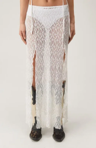 Nasty Gal Sheer Side Slit Lace Skirt In Ivory