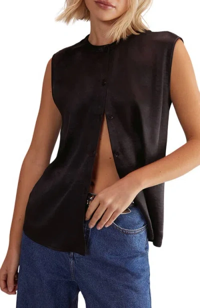 Nasty Gal Sleeveless Hammered Satin Top In Black