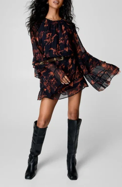 nasty gal black long sleeve dress Nasty Gal Women's Disc Cluster Embellished Lace Up Fluted Sleeve Mini Dress in Black