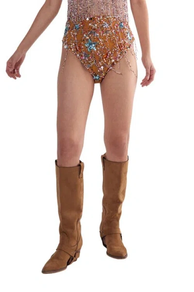 Nasty Gal Star Embellished Tassel Booty Shorts In Brown