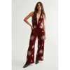 Nasty Gal Star Embellished Velvet Halter Jumpsuit In Burgundy