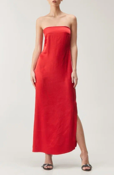 Nasty Gal Strapless Satin Maxi Dress In Red