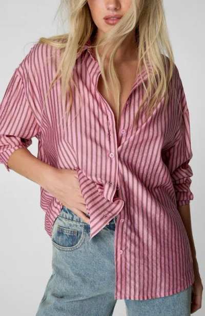 Nasty Gal Stripe Cotton Oversize Button-up Shirt In Pink
