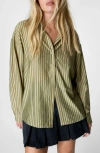 Nasty Gal Stripe Cotton Oversize Button-up Shirt In Sage