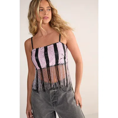Nasty Gal Stripe Sequin Tassel Crop Top In Pink