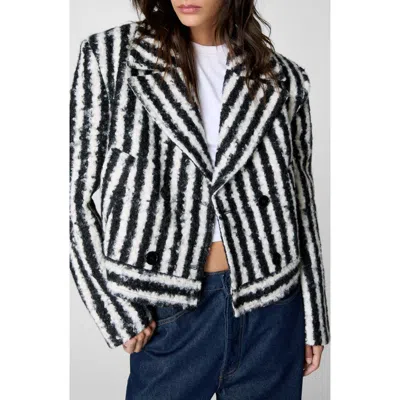 Nasty Gal Stripe Texture Double Breasted Jacket In Mono
