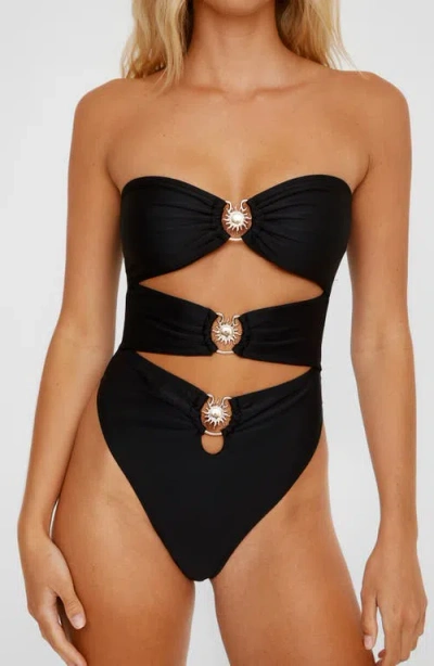 Nasty Gal Sun Bandeau One-piece Swimsuit In Black