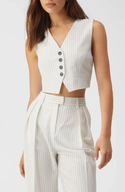 Nasty Gal Tailored Crop Vest In Ivory Pinstripe