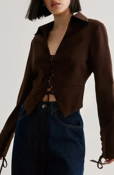 Nasty Gal Tailored Lace Up Jacket In Brown