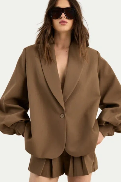 Nasty Gal Tailored Oversized Balloon Sleeve Blazer In Brown