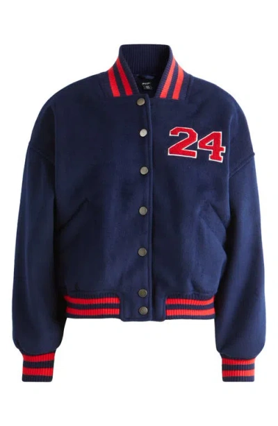 Nasty Gal Tailored Varsity Bomber Jacket In Navy
