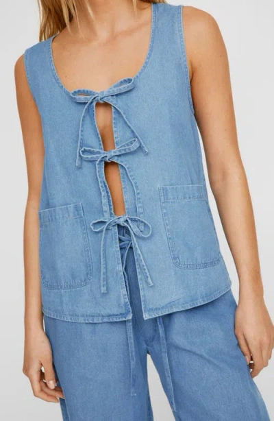Nasty Gal Tie Closure Chambray Waistcoat In Authentic Midwash